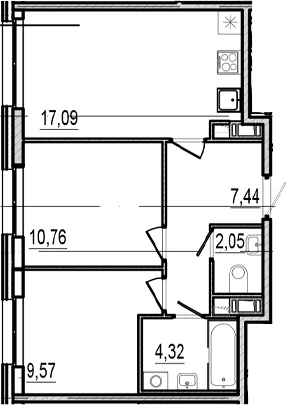 Планировка: 2-комнатная квартира 51,2 м² в ЖК «Оптимист»