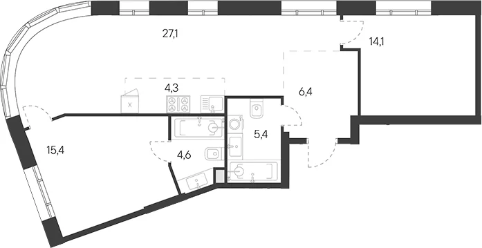 Планировка: Евротрёшка 77,3 м² в ЖК «Родина Переделкино»