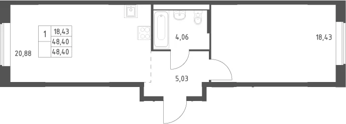 Планировка: Евродвушка 48,4 м² в ЖК «Большое Юрлово»