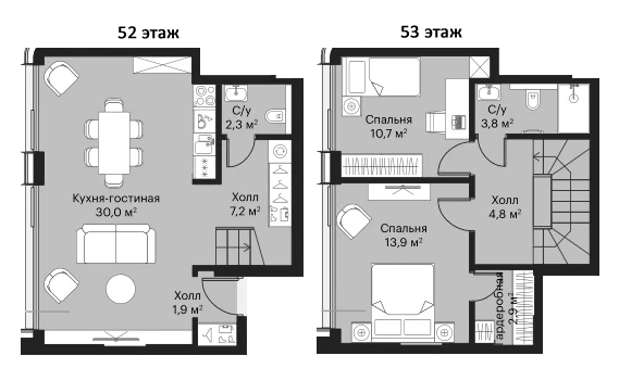 Планировка: Евротрёшка 76,3 м² в ЖК «Сити Бэй»