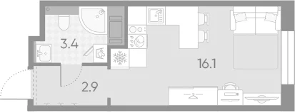 Планировка: Студия 22,7 м² в ЖК «Большая Охта»