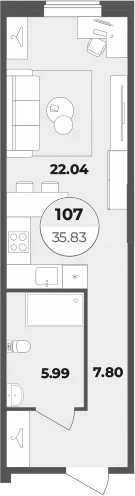 Планировка: Студия 35,8 м² в ЖК «Апарт-отель Лиговский 127»