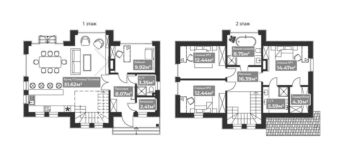 Планировка: Коттедж 150 м² в ЖК «Коттеджный поселок Резиденция Булатово»