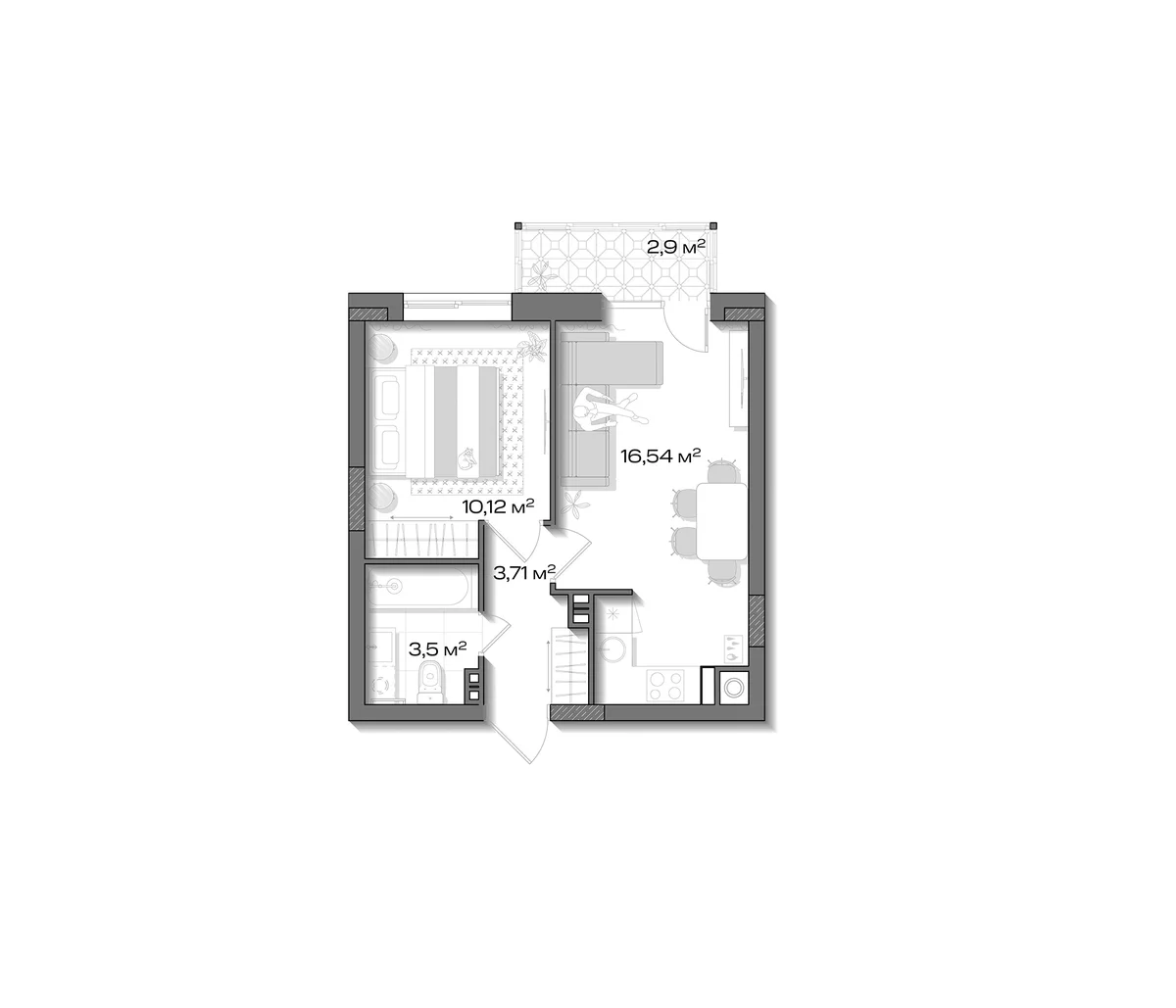 Планировка: Евродвушка 33,9 м² в ЖК «Аксиома.Возрождение»