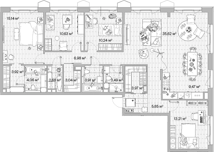 Планировка: Квартира евро-5 132,2 м² в ЖК «МЫС»