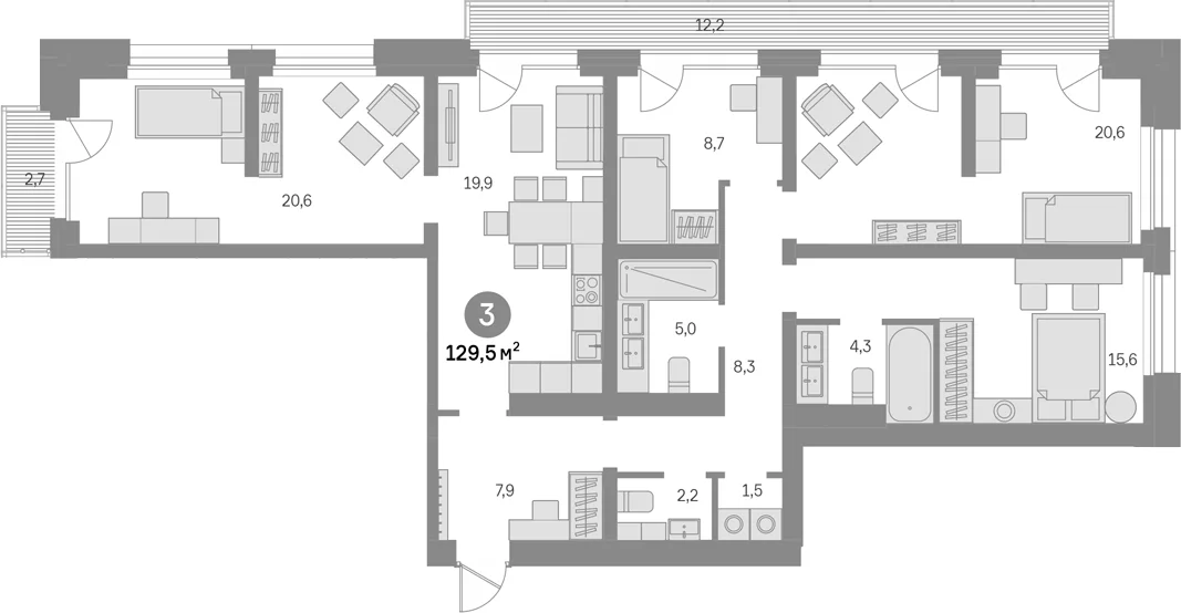Планировка: 4-комнатная квартира 114,6 м² в ЖК «Квартал Издание»