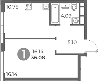Планировка: 1-комнатная квартира 36,1 м² в ЖК «Нижегородская от Гранель»