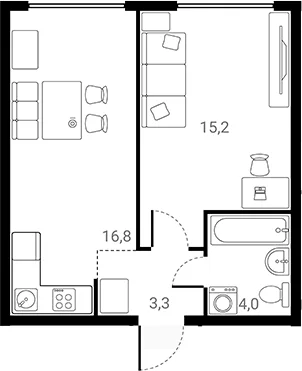 Планировка: 1-комнатная квартира 39,3 м² в ЖК «Лесная Коллекция»