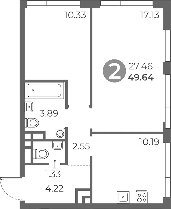 Планировка: 2-комнатная квартира 49,6 м² в ЖК «Нижегородская от Гранель»