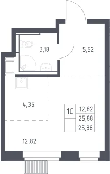 Планировка: Студия 25,9 м² в ЖК «Большое Путилково»