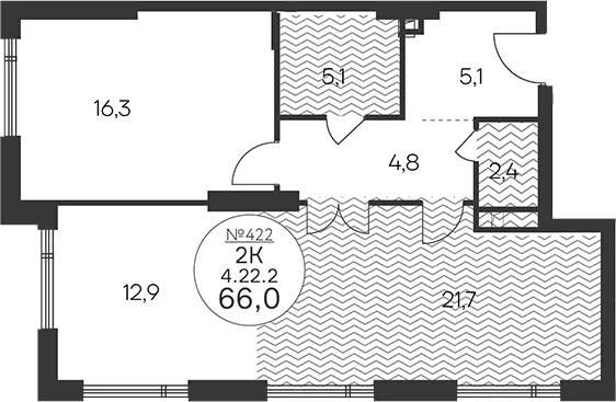 Планировка: 2-комнатная квартира 68,3 м² в ЖК «Клубный квартал КРЫЛАТСКАЯ 33»