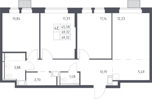 Планировка: Квартира евро-4 69,3 м² в ЖК «Большое Путилково»