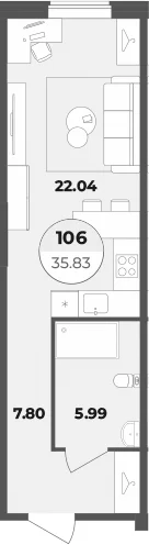 Планировка: Студия 35,8 м² в ЖК «Апарт-отель Лиговский 127»