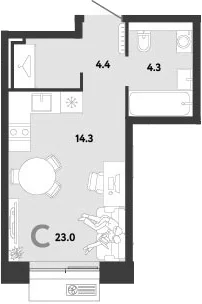 Планировка: Студия 23 м² в ЖК «Страна.Заречная»