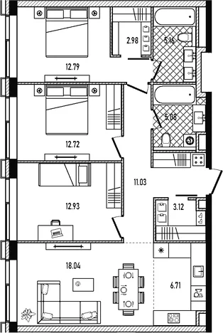 Планировка: Квартира евро-4 90,6 м² в ЖК «Репаблик»
