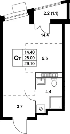 Планировка: Студия 28,2 м² в ЖК «Легенда Коренево»