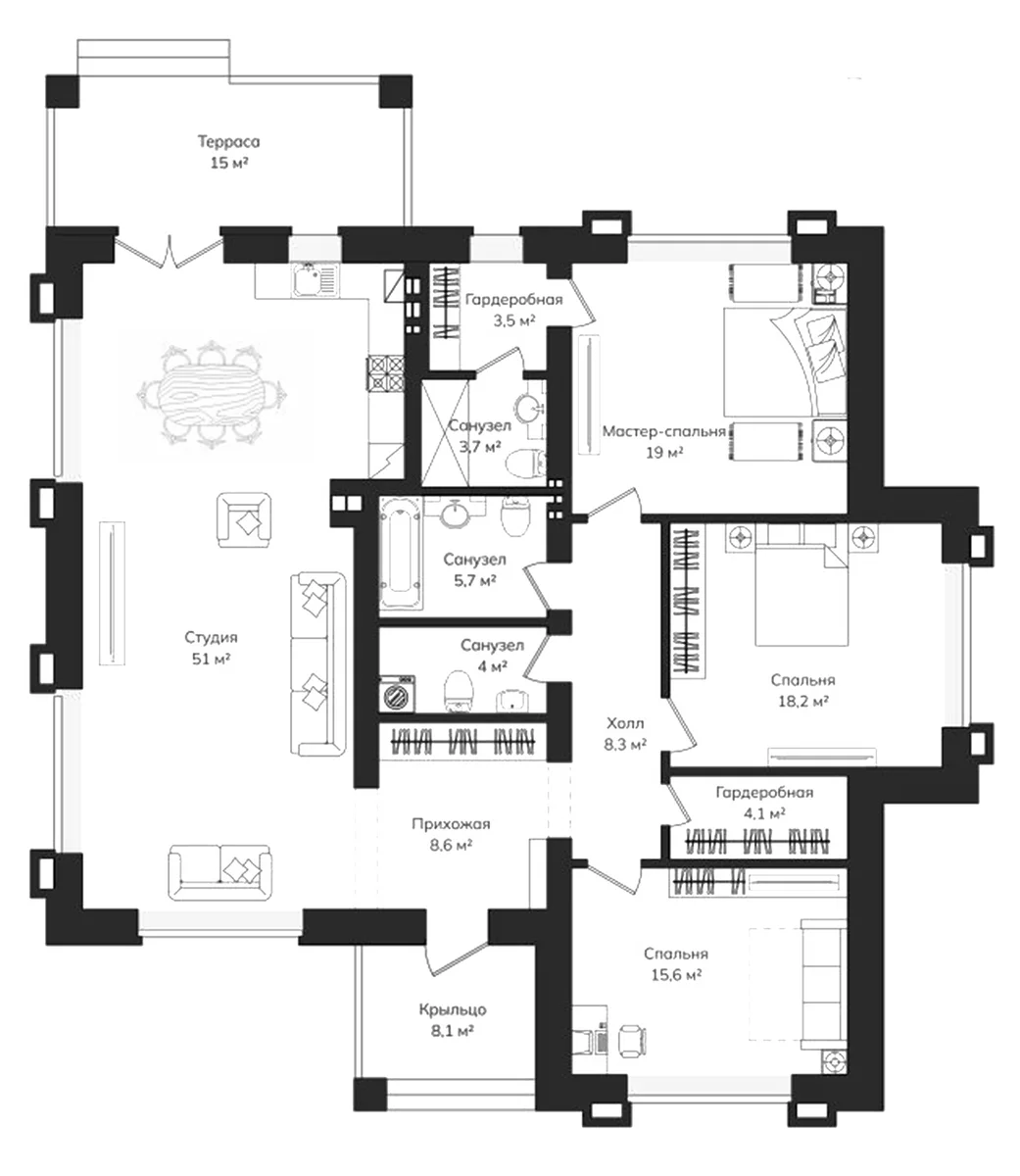 Планировка: Коттедж 150 м² в ЖК «Коттеджный поселок Рига Фэмили»