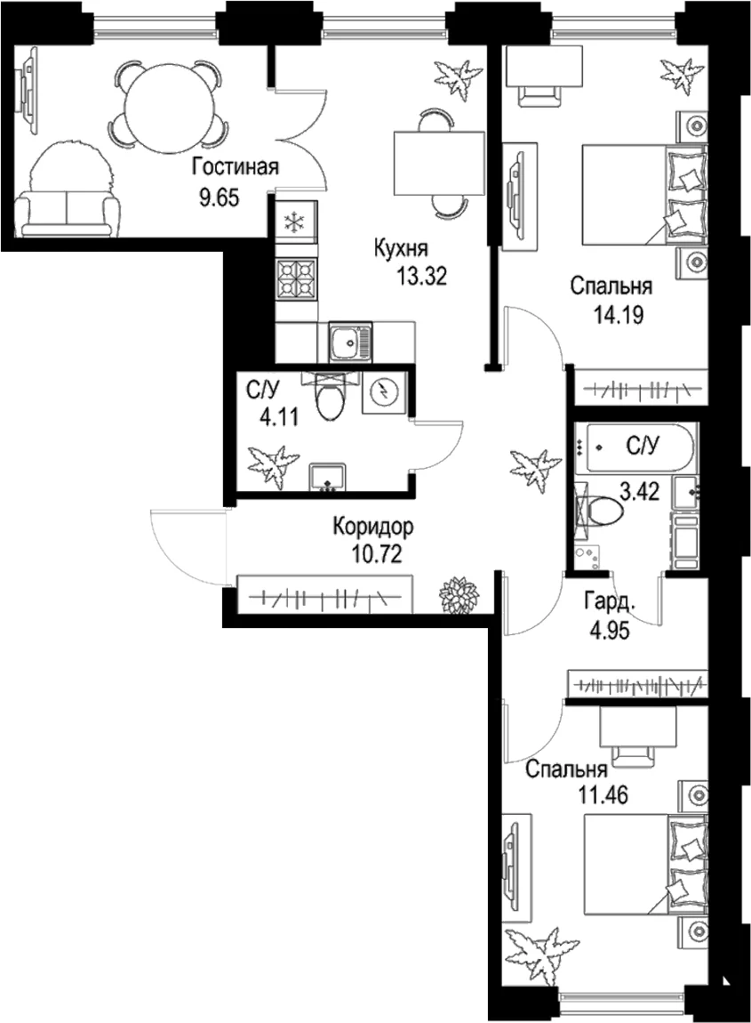 Планировка: 3-комнатная квартира 71,8 м² в ЖК «ID Petrogradskaya»