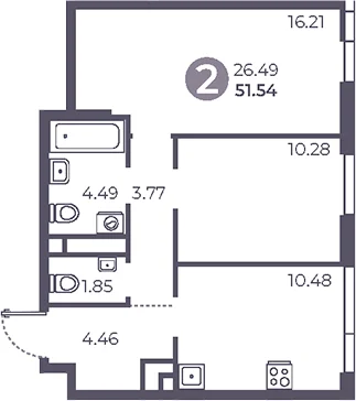 Планировка: 2-комнатная квартира 51,5 м² в ЖК «Нижегородская от Гранель»