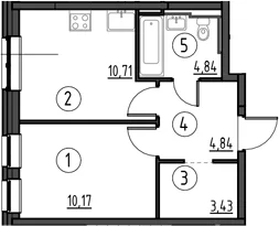 Планировка: 1-комнатная квартира 34 м² в ЖК «Новое Колпино»