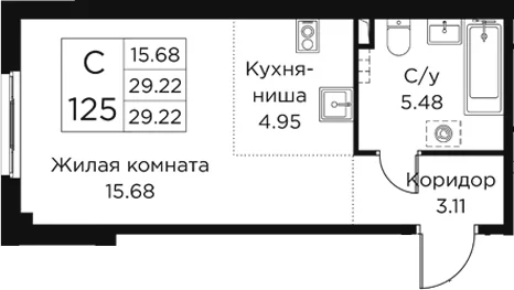 Планировка: Студия 29,2 м² в ЖК «Кронфорт»