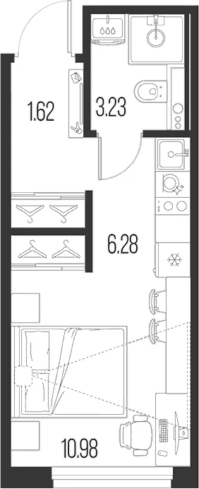 Планировка: Студия 22,1 м² в ЖК «Новая земля»