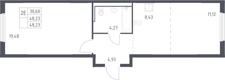 Планировка: Евродвушка 48,2 м² в ЖК «Пригород Лесное»
