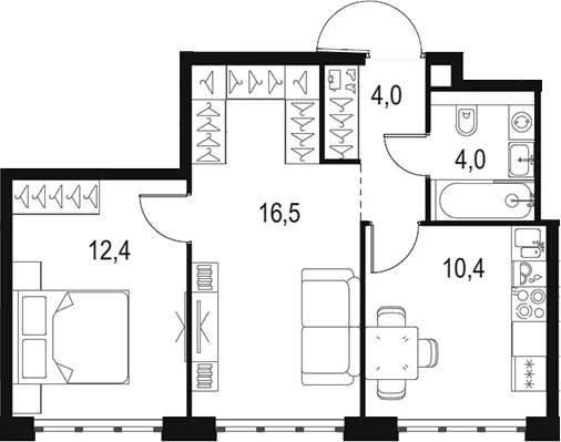 Планировка: 2-комнатная квартира 47,3 м² в ЖК «Левел Южнопортовая»