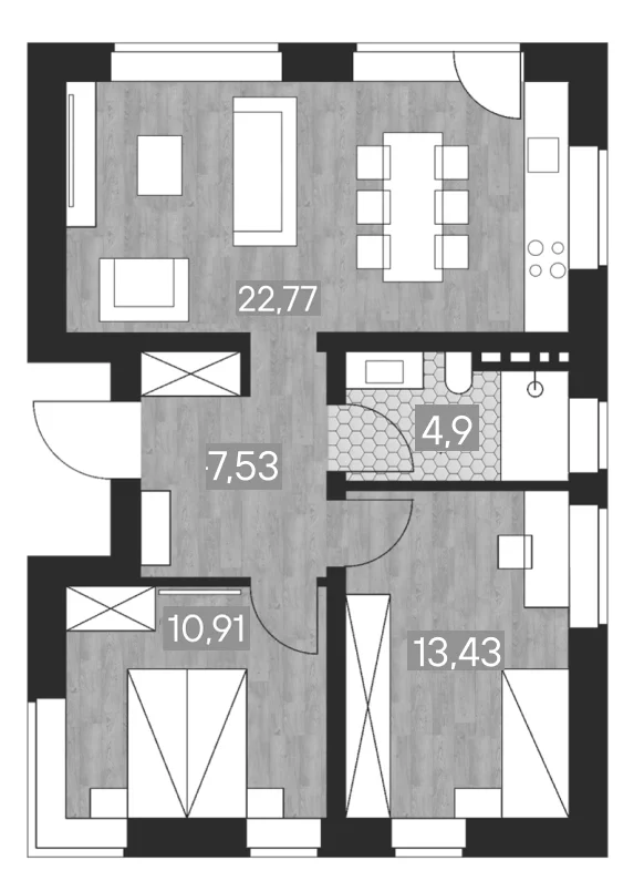 Планировка: Коттедж 60 м² в ЖК «Коттеджный поселок Звездный»