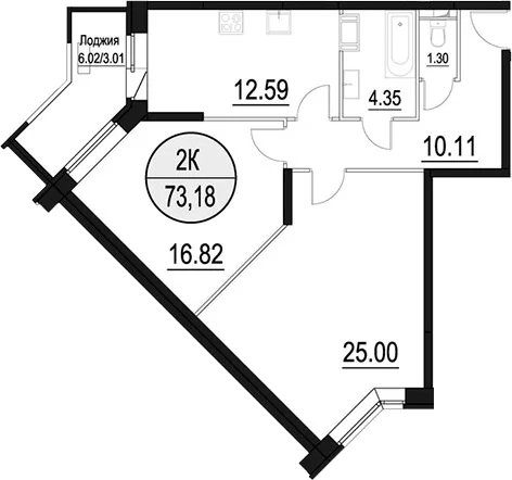 Планировка: 2-комнатная квартира 70,2 м² в ЖК «Солнечный Парк»