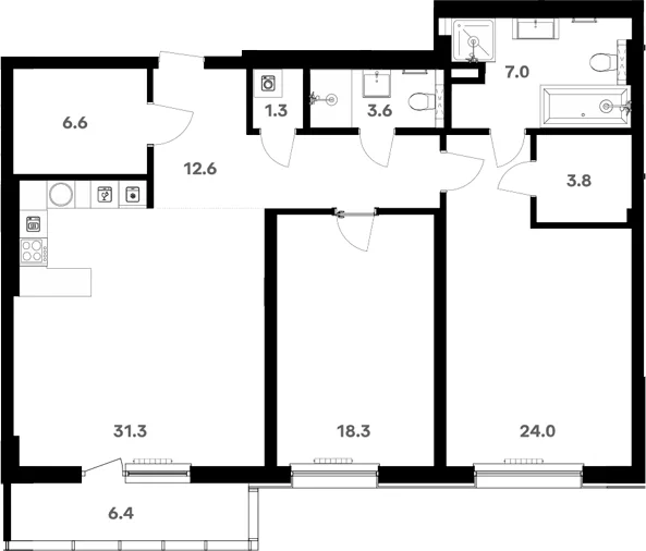 Планировка: Квартира 117,3 м² в ЖК «RIVER HOUSE Щелково»