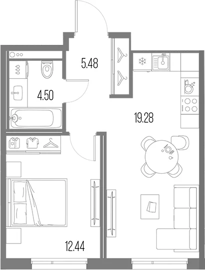 Планировка: Евродвушка 41,7 м² в ЖК «Легенда Васильевского»
