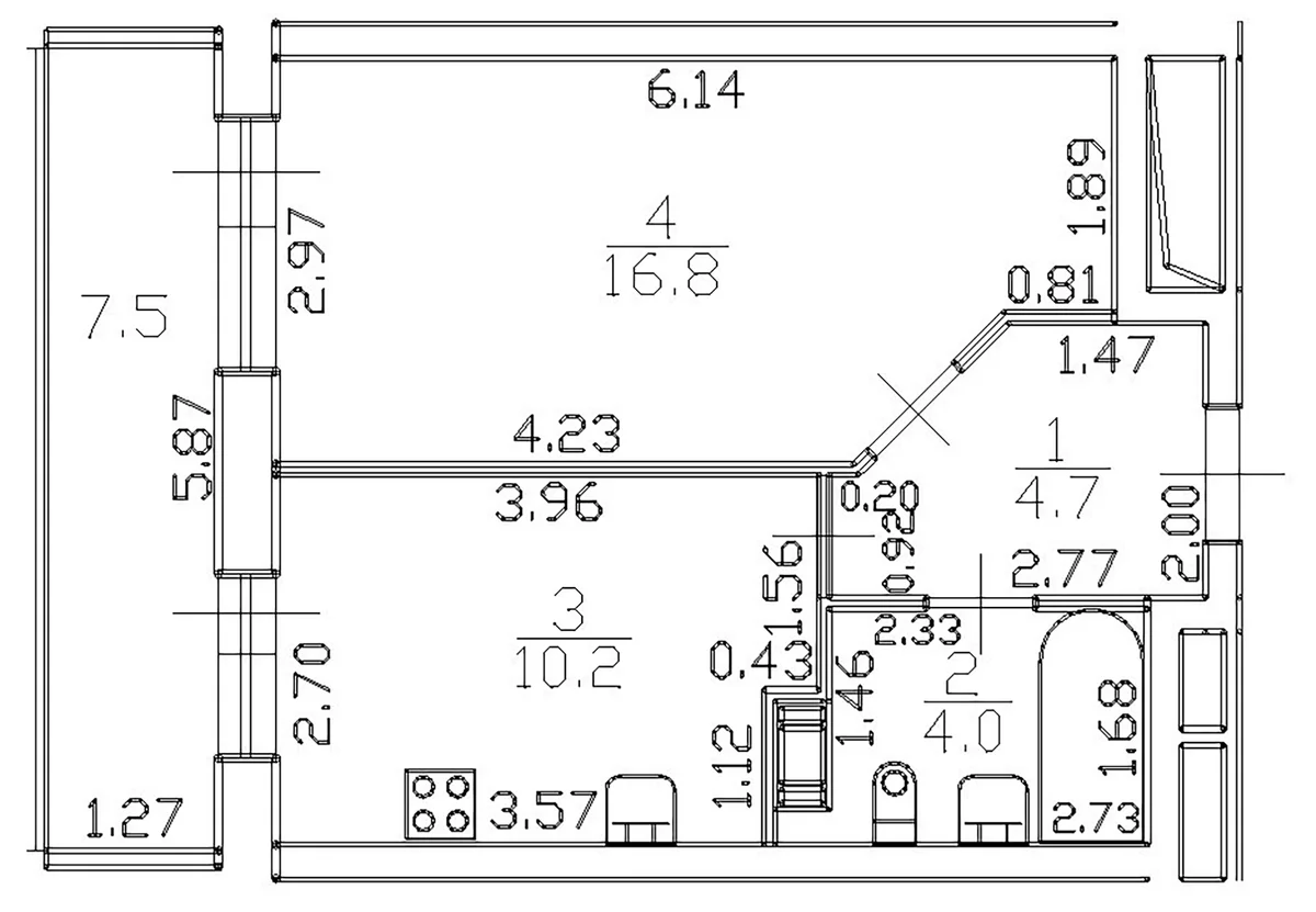 Планировка: 1-комнатная квартира 35,8 м² в ЖК «Можайский сквер»