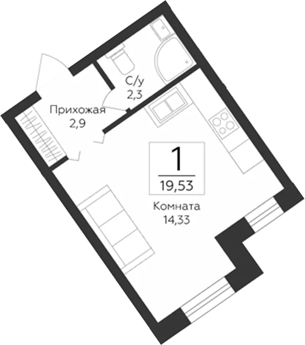 Планировка: Студия 19,5 м² в ЖК «Гардарика Клаб»