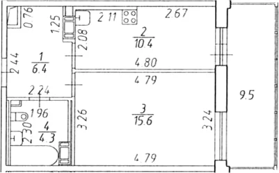 Планировка: 1-комнатная квартира 36,8 м² в ЖК «Экос»