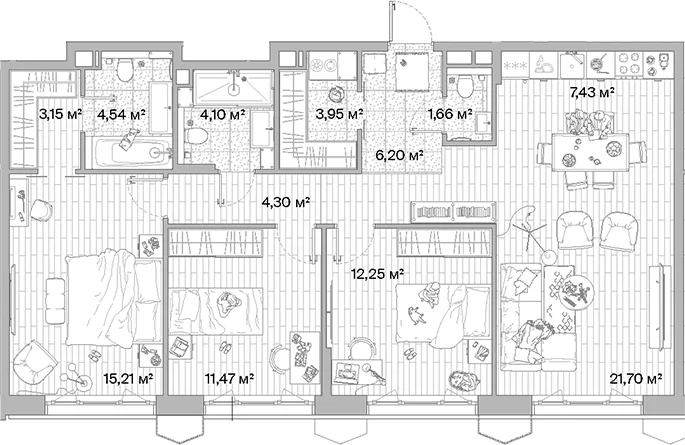 Планировка: Квартира евро-4 96 м² в ЖК «МЫС»