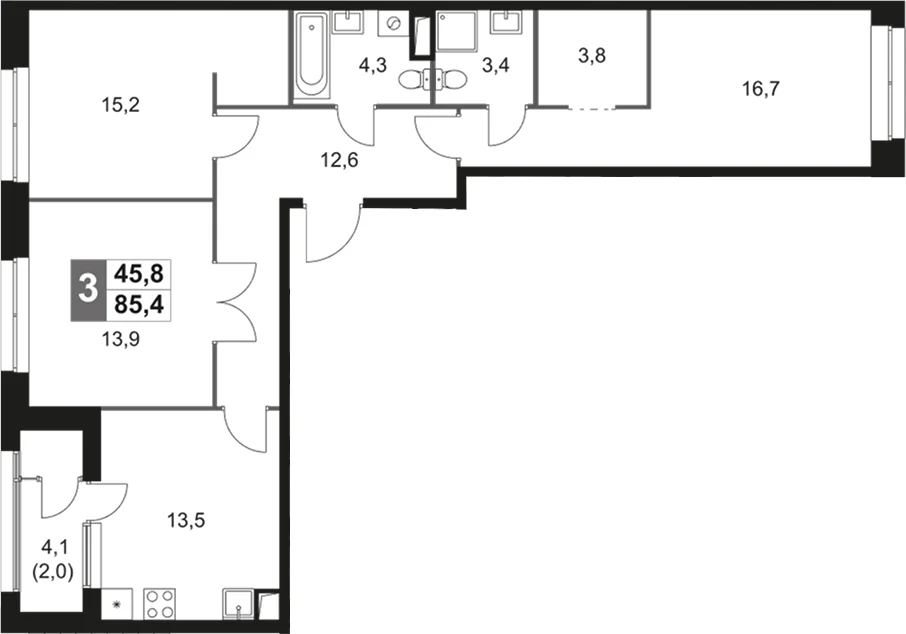 Планировка: Квартира евро-4 83,4 м² в ЖК «Скай Гарден»