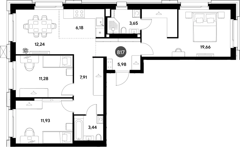 Планировка: Квартира евро-4 82,3 м² в ЖК «ЭВО»