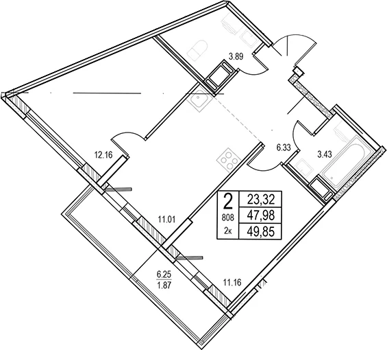 Планировка: 2-комнатная квартира 48 м² в ЖК «ID Murino III»