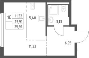 Планировка: Студия 25,9 м² в ЖК «Большое Юрлово»