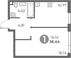 Планировка: 1-комнатная квартира 36,4 м² в ЖК «Нижегородская от Гранель»