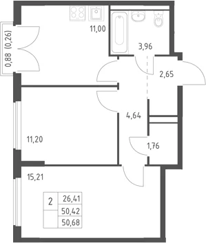 Планировка: 2-комнатная квартира 50,4 м² в ЖК «Егорово парк»