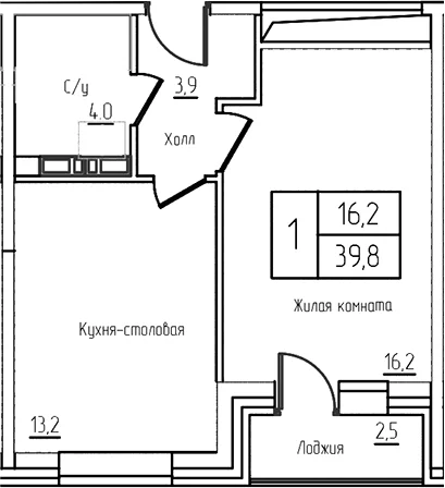 Планировка: Евродвушка 37,3 м² в ЖК «Троицкий»