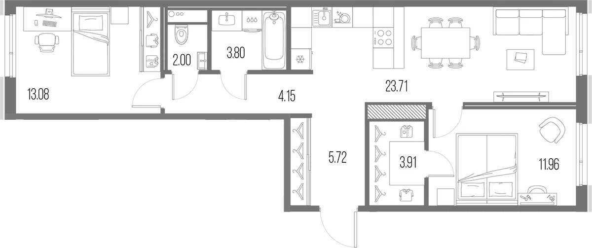 Планировка: Евротрёшка 68,3 м² в ЖК «Легенда Васильевского»