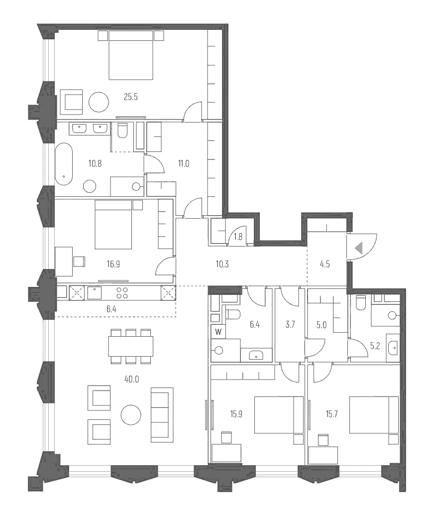 Планировка: Квартира евро-5 179,1 м² в ЖК «Веспер Кутузовский»