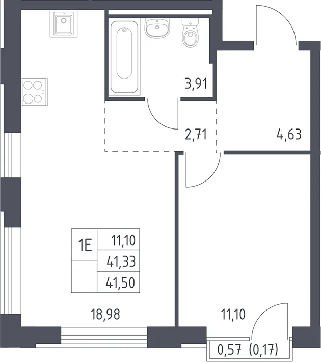 Планировка: Евродвушка 41,3 м² в ЖК «Рублевский квартал»