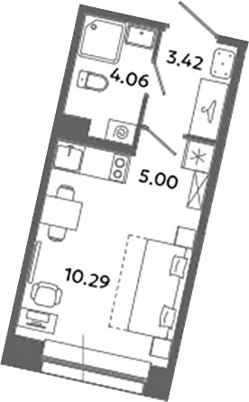 Планировка: Студия 22,8 м² в ЖК «Загляденье»