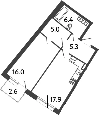 Планировка: 1-комнатная квартира 50,6 м² в ЖК «Цвет Зеленогорска»