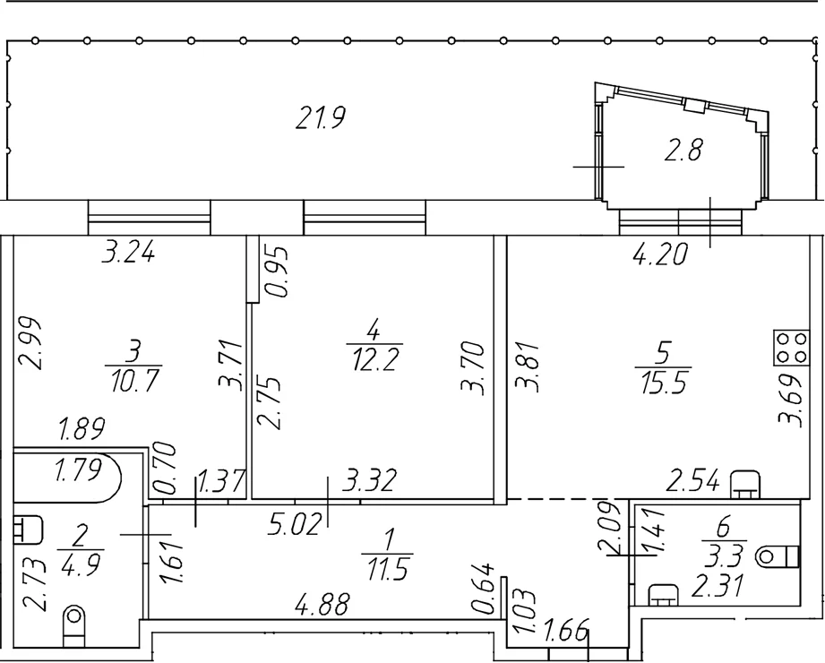 Планировка: Евротрёшка 58,1 м² в ЖК «Респект»