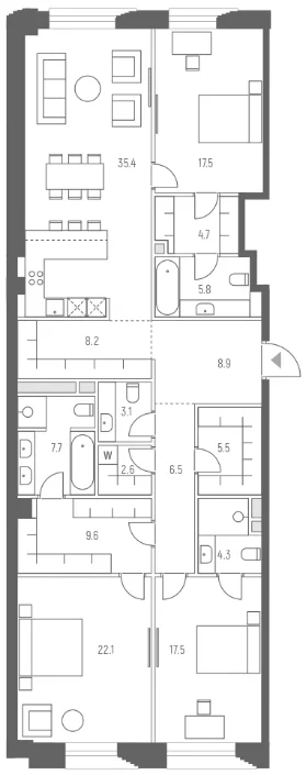 Планировка: Квартира евро-4 159,4 м² в ЖК «Веспер Кутузовский»